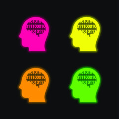 Binary Thinking four color glowing neon vector icon