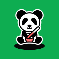 Simple Mascot Vector Logo Design in the shape of a panda being drinking