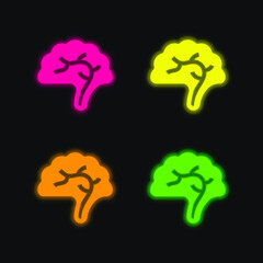 Brain four color glowing neon vector icon