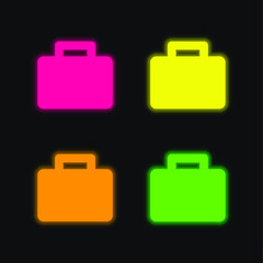 Black Suitcase four color glowing neon vector icon