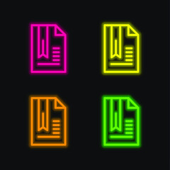 Bookmark four color glowing neon vector icon