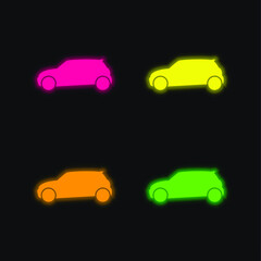 Black Car Side View four color glowing neon vector icon
