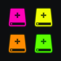 Bible With Cross Symbol Variant four color glowing neon vector icon