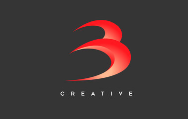 Curved Creative Letter B Logo Design with Swoosh Style Design and Orange Color on Black Background