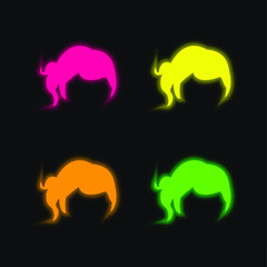 Black Short Hair Shape four color glowing neon vector icon