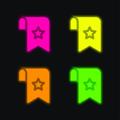 Obraz premium Bookmark four color glowing neon vector icon