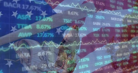 Animation of american flag, baseball, eagle, data processing - Powered by Adobe