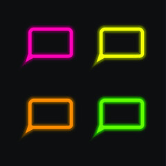Blank Speech Bubble four color glowing neon vector icon