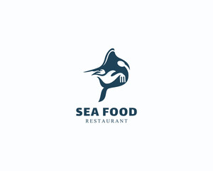 Obraz premium sea food logo fish creative concept design vector