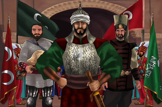 picture of the sultan with his two assistants