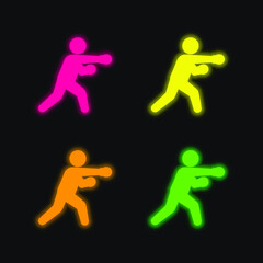 Fototapeta na wymiar Boxing Fighter four color glowing neon vector icon