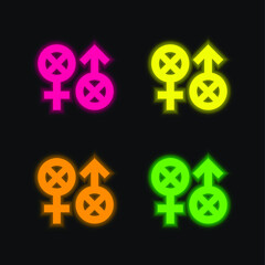 Biphobia four color glowing neon vector icon