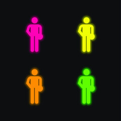 Bowling Silhouette four color glowing neon vector icon