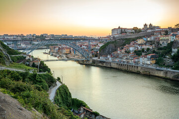 Cityscape of the historic city of Porto with famous bridge, Portugal