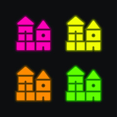 Block four color glowing neon vector icon