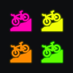 Bike four color glowing neon vector icon