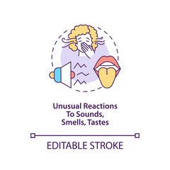 Sensory sensitivity concept icon. Autism symptom abstract idea thin line illustration. Unusual reactions to sounds, smells, tastes. Vector isolated outline color drawing. Editable stroke