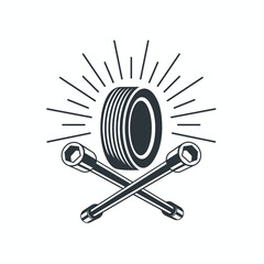 illustration of tires and wheel fixing tools.