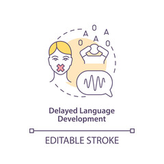 Delayed language development concept icon. Autism sign abstract idea thin line illustration. Having problems with words. Speech delays. Vector isolated outline color drawing. Editable stroke