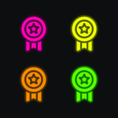 Achievement four color glowing neon vector icon