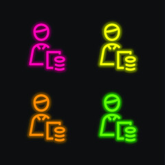 Accountant four color glowing neon vector icon