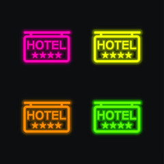 4 Stars Hotel Signal four color glowing neon vector icon