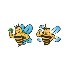 healthy bee holding spinach vector mascot logo