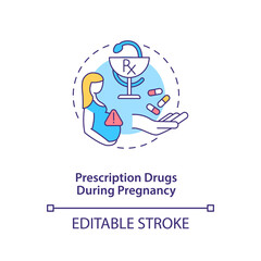 Prescription drugs during pregnancy concept icon. Autism risk factor abstract idea thin line illustration. Asthma drugs and antidepressants. Vector isolated outline color drawing. Editable stroke