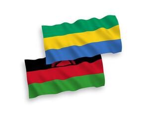 Flags of Malawi and Gabon on a white background