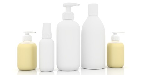 Set of bottles isolated on white background.3d Render Illustration.