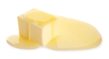 Tasty fresh melting butter on white background