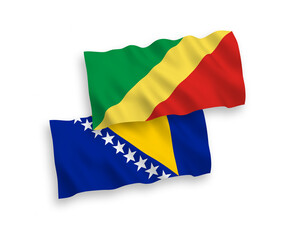 Flags of Republic of the Congo and Bosnia and Herzegovina on a white background