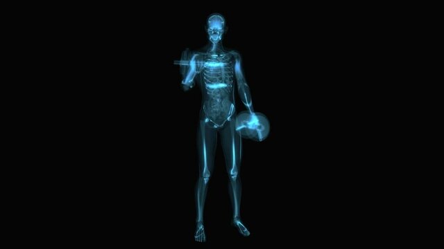 4K abstract anatomy of a X-ray man doing Biceps Curls