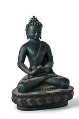 Black statue of Buddha isolated on white background