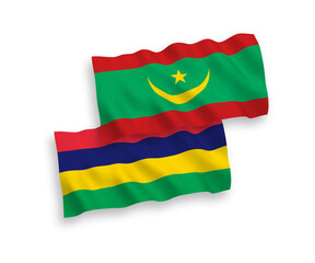 Flags of Islamic Republic of Mauritania and Republic of Mauritius on a white background