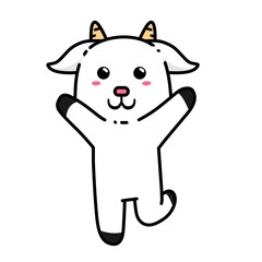 happy goat white cute adorable cartoon doodle vector illustration flat design style