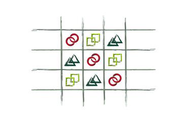 Colorful grid and geometric art free hand style simple and clean with yellow square, red circle, green triangle