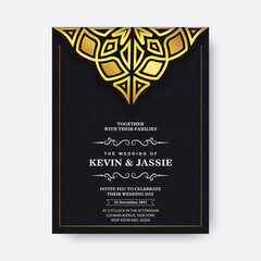 luxury wedding invitation with gold ornament