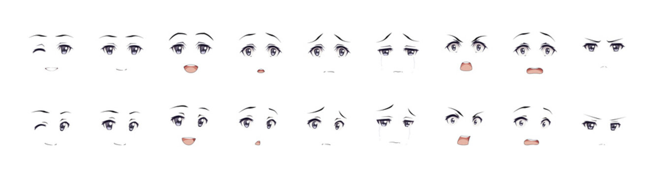 Anime manga boy expressions eyes set. Japanese cartoon style