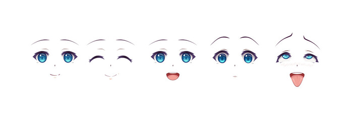 Anime manga girl expressions eyes set. Japanese cartoon style