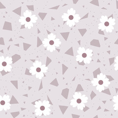 Chamomile seamless pattern. Abstract background with white daisies on beige. Pattern for textiles, fabrics, bed linen, wallpaper. Decorative print for design with chamomile and daisies. Vector