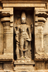 Hindu god Vishnu bas relief in Hindu temple in India