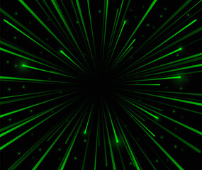 Fototapeta na wymiar hyperspace of green stars with highlights. vector background