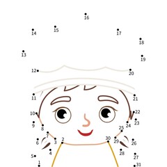 Educational game for kids. Dot to dot game for children. Illustration of cute girl in a chef's cap.