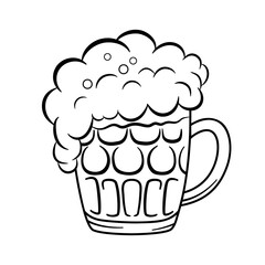 Mug of beer with foam. Vector outline icon. Glass mug with drink isolated