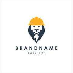 Lion face with worker construction logo icon vector.