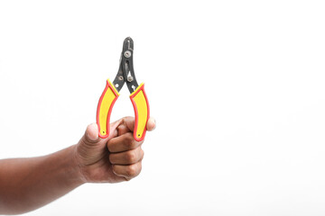 electric wire cutter holding in hand