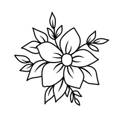 Simple sketch with a flower and leaves. Vector illustration outline hand drawn