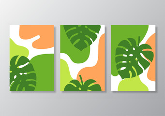 Abstract tropical leaves poster covers background