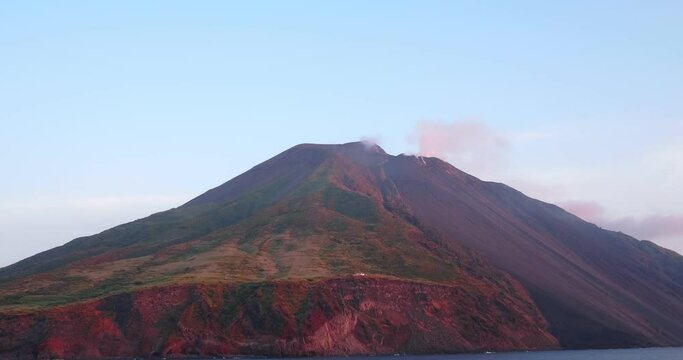 The point of view of the person standing on the deck of the Stromboli volcano in perennial eruptive activity. Aeolian Islands, Sicily - Italy